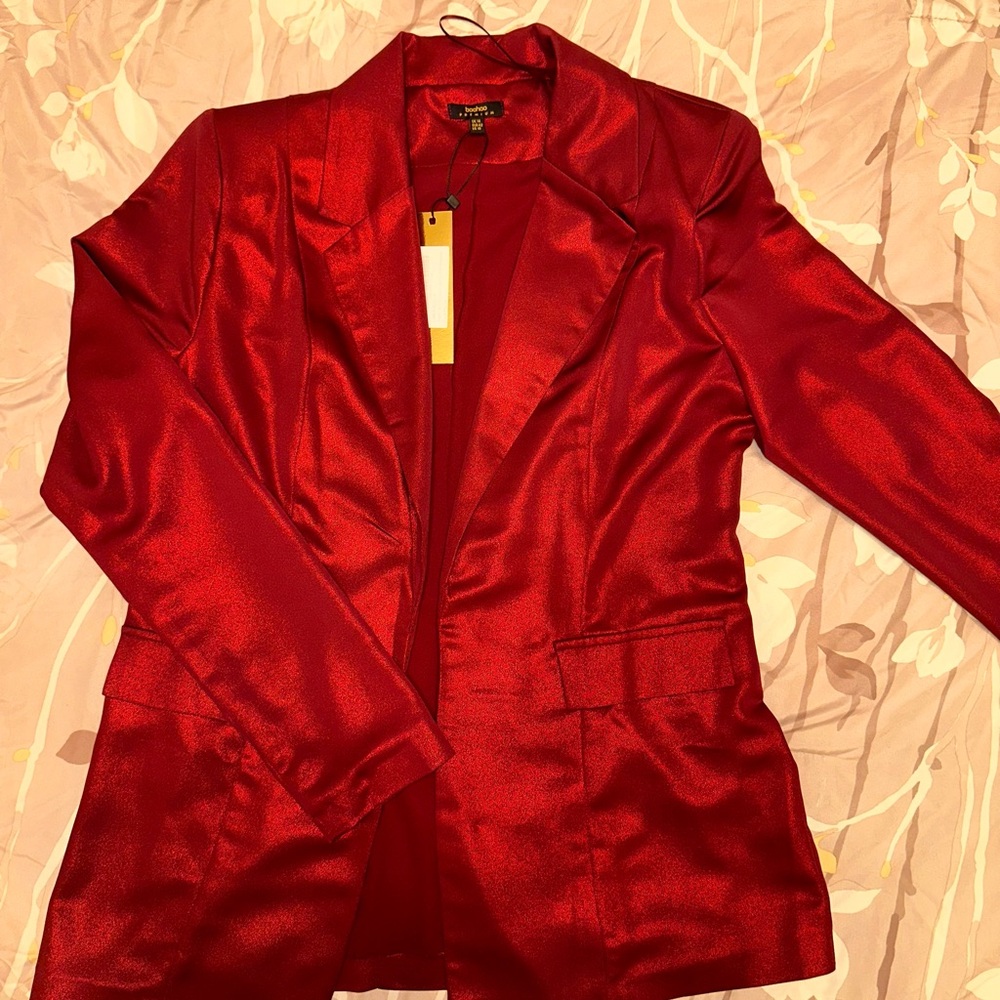 Elegant Red Satin Blazer